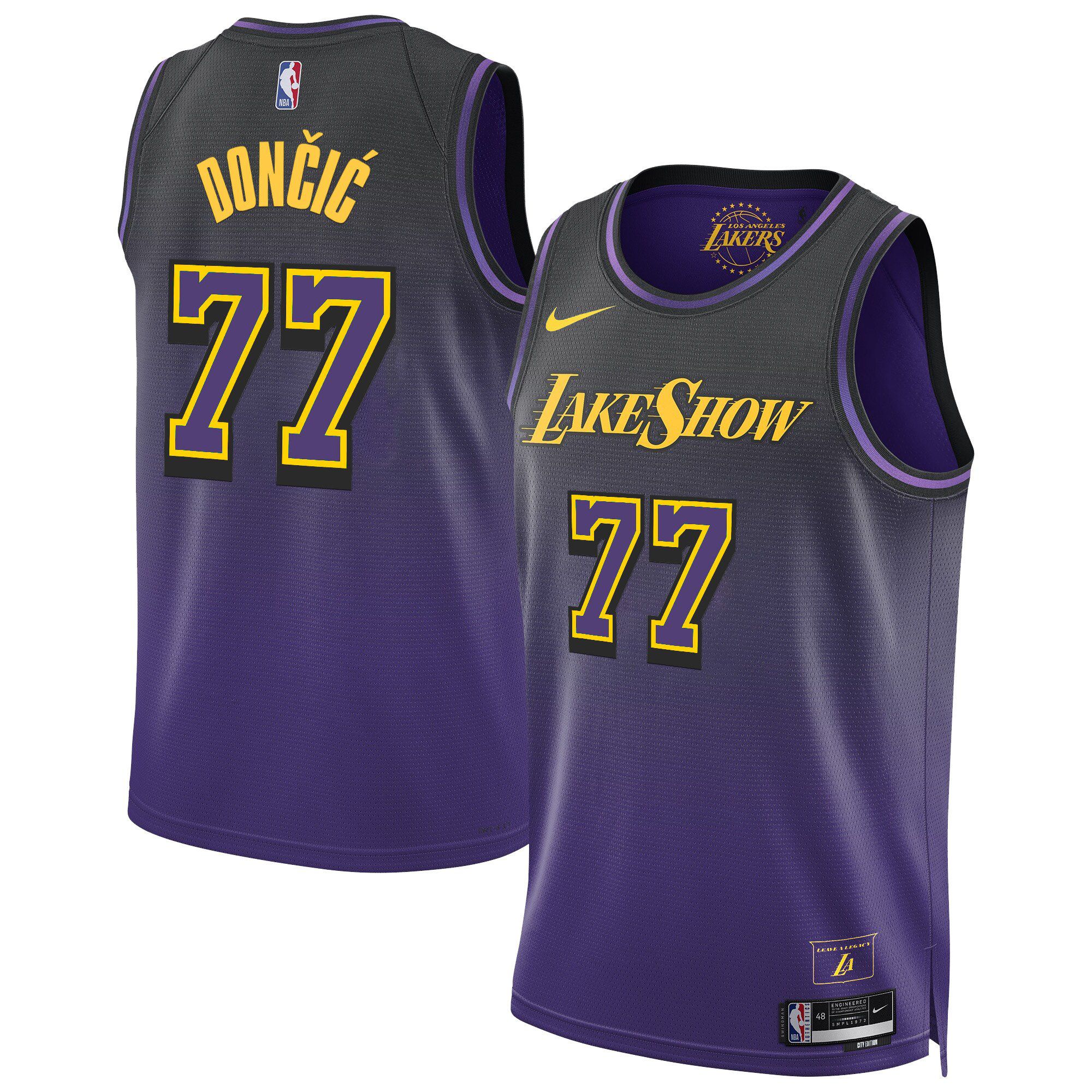 Men Los Angeles Lakers #77 Doncic Purple 2025 Nike Swingman NBA Jersey